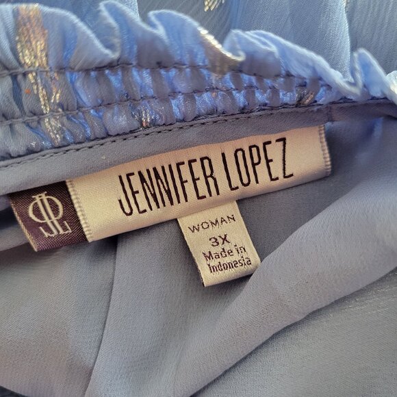 Jennifer Lopez Womens 3X Boho Tunic Blue Metallic Feather Bell Sleeve Flowy - Picture 5 of 7